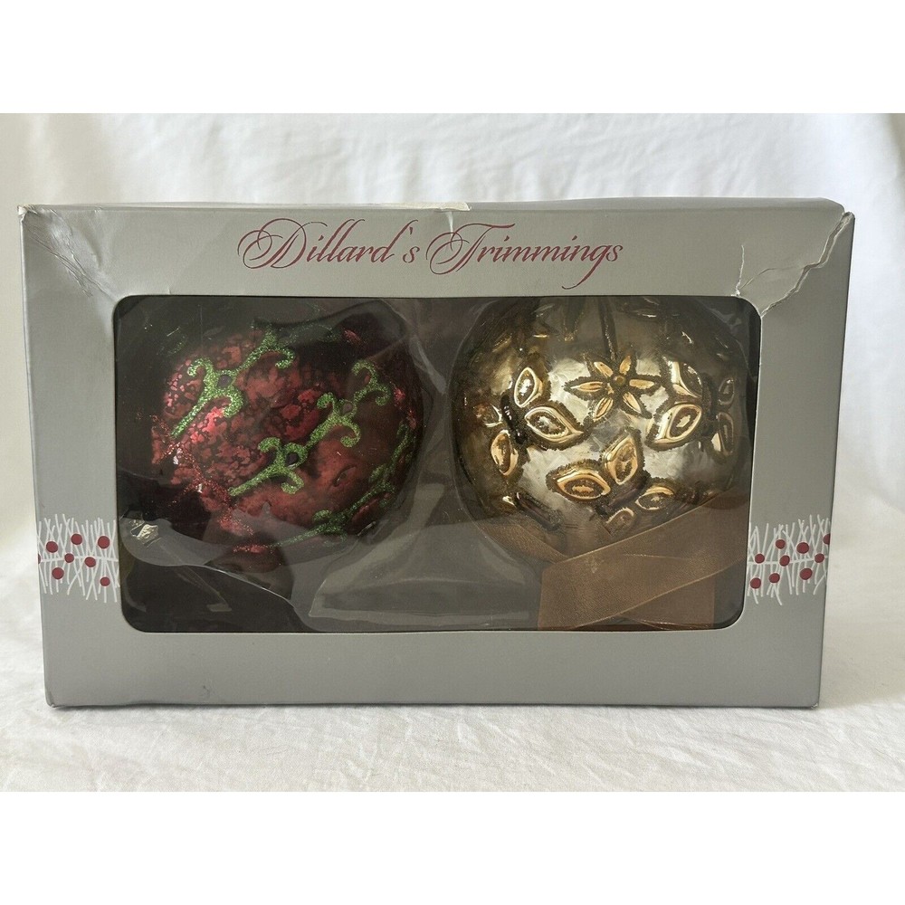 Vintage Dillard's Trimmings Christmas Ornaments Gold Set of 2